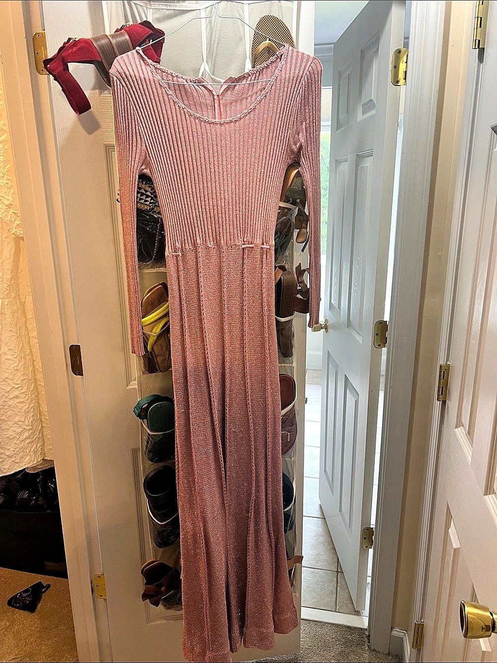 Pink Knit Long Sleeve Maxi Dress